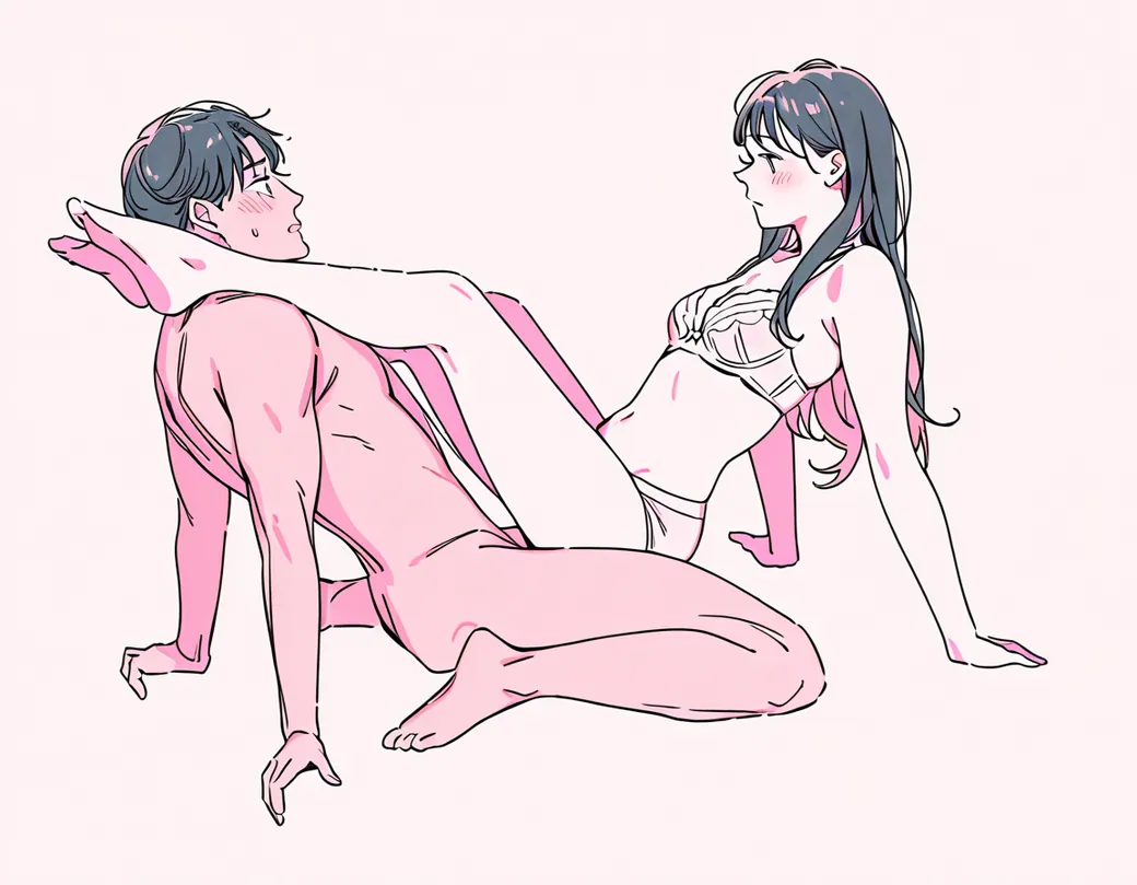 Illustration of the legs on shoulder sex position